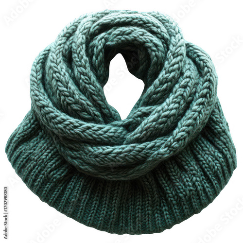 Cozy chunky knit infinity scarf in soft light green a luxurious warm accessory for winter fashion and style isolated on transparent background