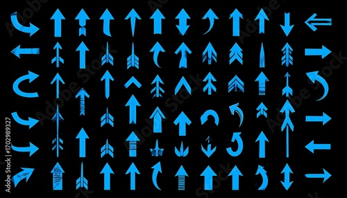 Collection of blue arrows on black