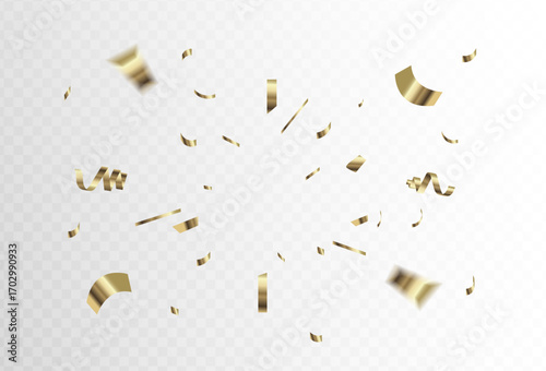 A festive explosion of realistic golden confetti, an isolated vector element for celebratory backgrounds and party invitations