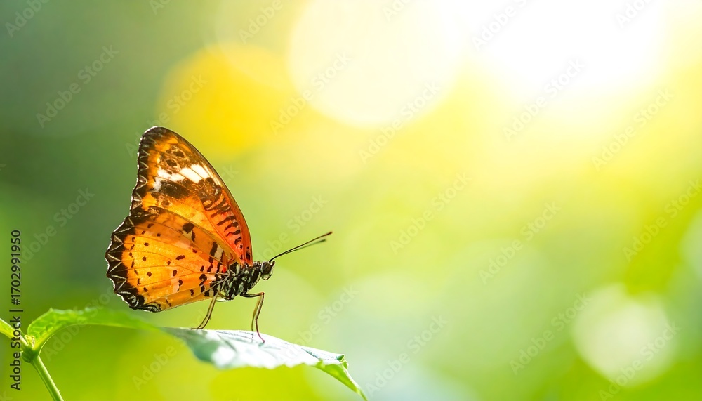 Obraz premium Butterfly on a leaf in sunlight