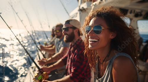 A Group of Friends Fishing Together and Laughing