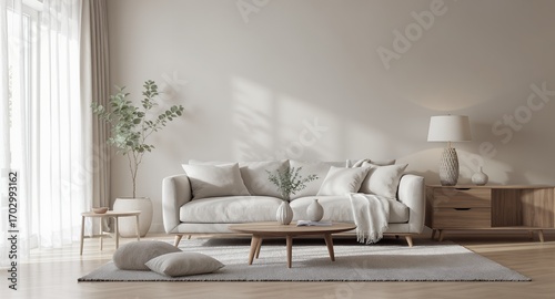 Modern living room interior design with neutral colors and natural light