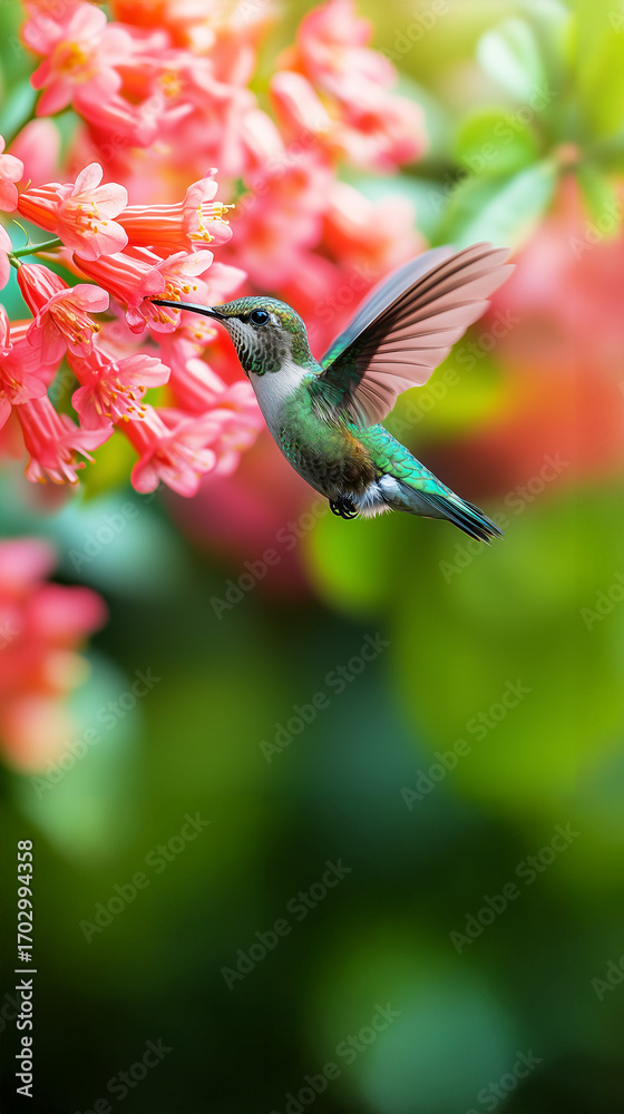 Fototapeta premium flowers and hummingbird