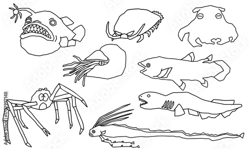 深海魚イラストセット（線画）