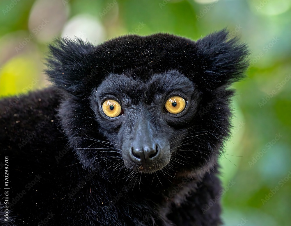 Naklejka premium Close-up portrait of a black lemur