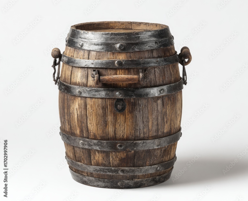 Fototapeta premium Aged wooden barrel with iron bands