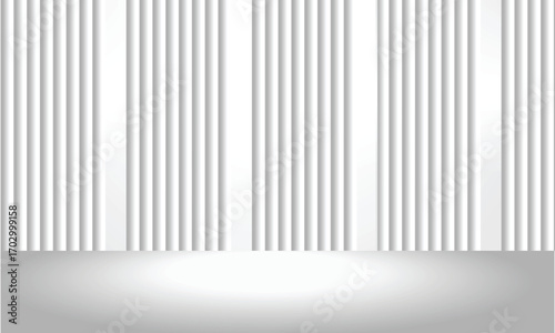 Abstract white wall with vertical lines and a subtle gradient floor