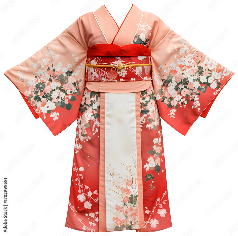 Naklejka premium kimono, Japanese national costume, women clothing isolated background