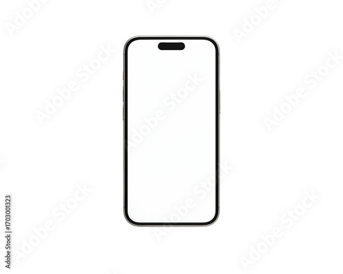 Modern smartphone front-facing mockup with blank white display, isolated clean design for app UI and product presentation on transparent background