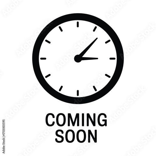 Classic analog clock face with coming soon text below for announcements and anticipation