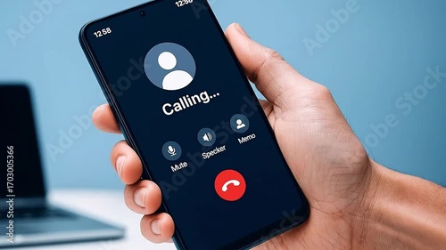 Wallpaper Mural Hand holding modern smartphone displaying "Calling..." screen, symbolizing digital communication, mobile connectivity, and incoming calls. Torontodigital.ca