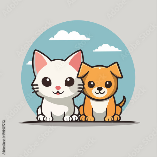Cat and dog and mouse cartoon illustration cute pets vector set