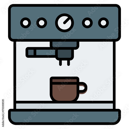 Coffee machine icon. Espresso brewer symbol. Café equipment and hot drink collection. Filled Line Icon