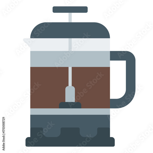 French press icon. Plunger pot symbol. Café brewing and hot drink collection. Flat Icon