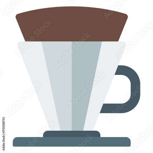 Filter dripper icon. Pour-over brewer symbol. Café tool and coffee filter collection. Flat Icon