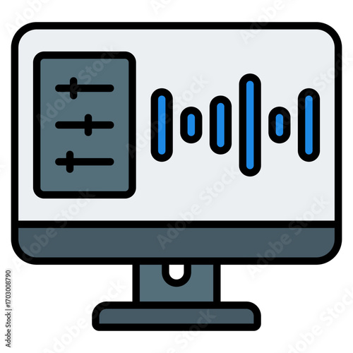 Audio editing icon. Podcast editing symbol. Sound adjustment and media control collection. Filled Line Icon
