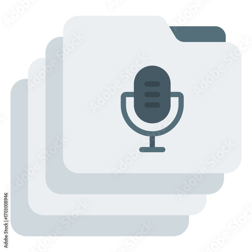 Podcast library icon. Audio archive symbol. Episode collection and media folder collection. Flat Icon