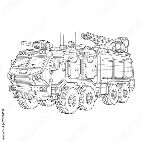 Line Art of a Heavy Military Transport