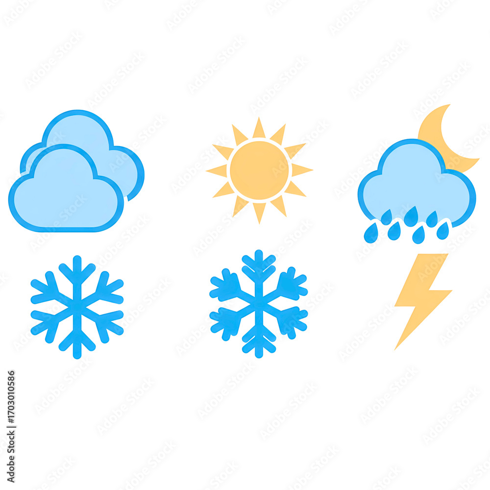 Fototapeta premium Weather icons set forecast symbols isolated on white background