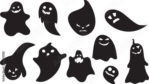 Halloween Ghost Faces Silhouette Collection Vector EPS 10– Spooky Black Icons