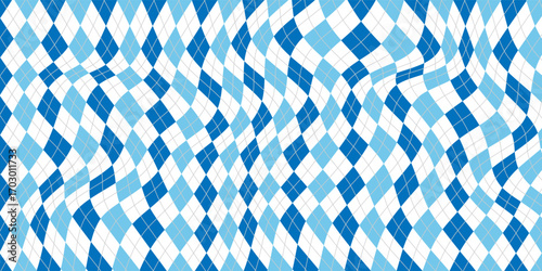 Argyle rhombus seamless pattern. Christmas plaid texture with silver line. Blue geometric diamond abstract pattern. Mans and boys design wrapping bg. Vector illustration isolated on white background.