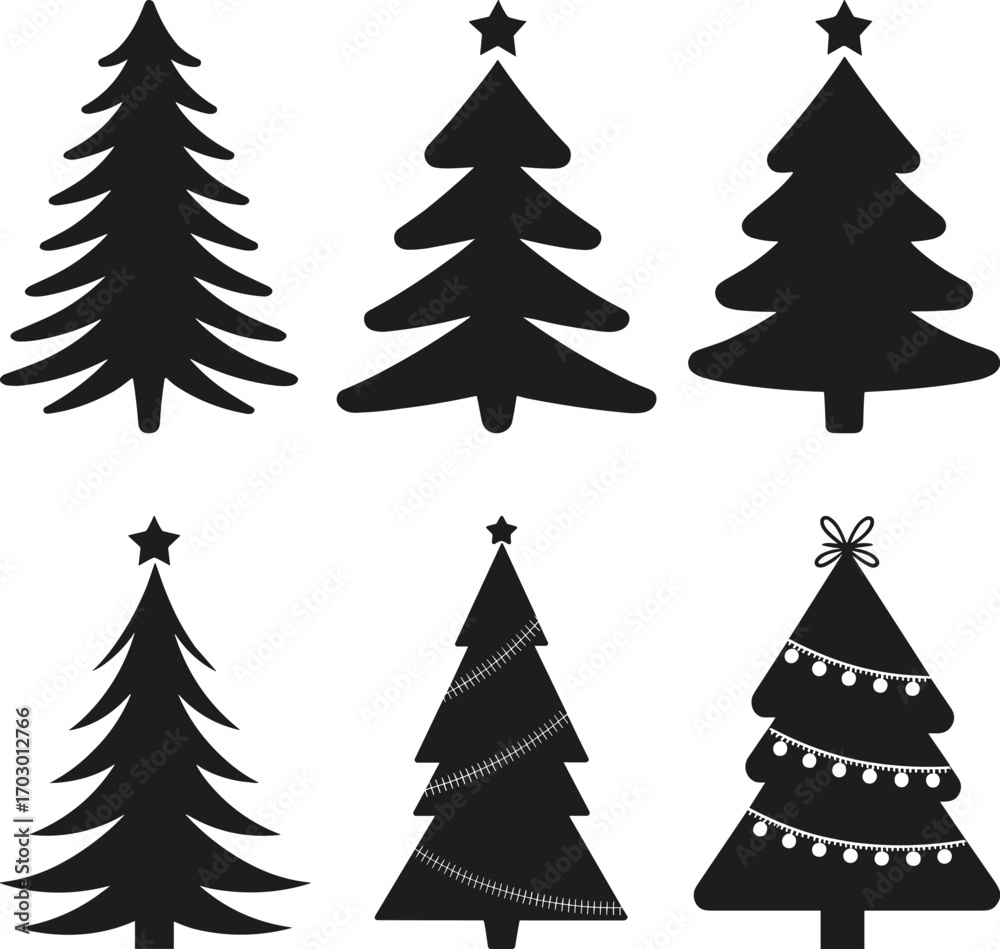 Obraz premium Christmas Tree Silhouette Set - Festive Holiday Vector Collection