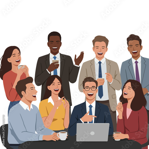 Diverse group of professionals sharing laughter and joy during a meeting