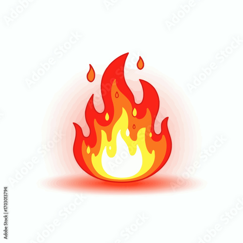 Stylized fire illustration with white yellow orange and red flames radiating a red glow and casting a shadow