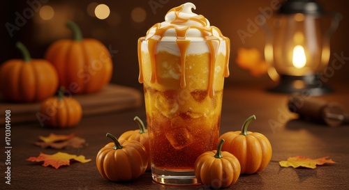 Fresh Autumn Beverage with Pumpkin Flavor and Whipped Cream Topping in Cozy Setting