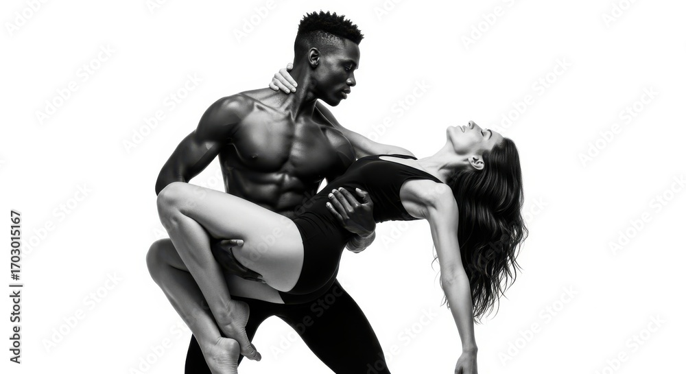 Fototapeta premium Monochrome artistry captivating dance duet in harmonious embrace pose