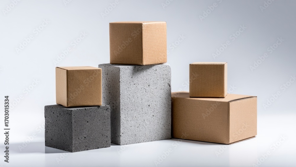 Obraz premium Brown cardboard boxes on gray stone blocks