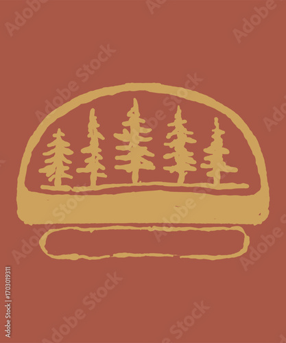 Raw hand drawn badge logo for craft style featuring natural object stylized with imperfect line art