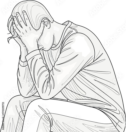 Person Holding Head In Despair	