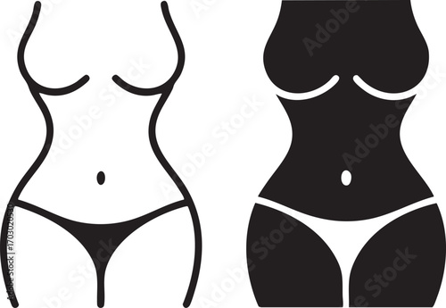Female Body Silhouette Outline and Solid Fill with Underwear Keywords: female body, silhouette, outline, solid fill, underwear, bikini, hips, waist