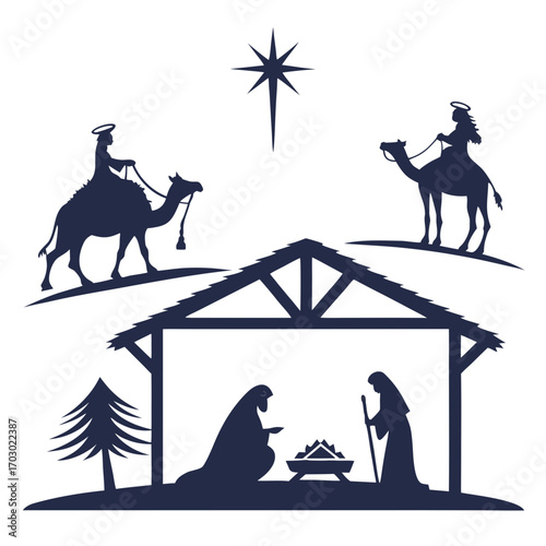 Nativity scene silhouette with three wise men
