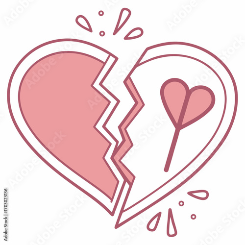 Heartbreak and healing concept: A broken heart with a lollipop, symbolizing overcoming loss