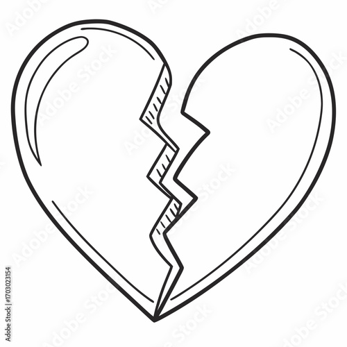 Heartbreak doodle with a crack through the middle symbolizing love loss and emotional pain