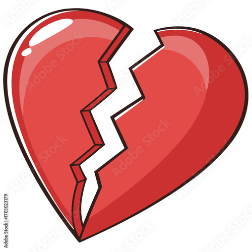 Red broken heart represents heartbreak, loss, and emotional pain for Valentine's themes