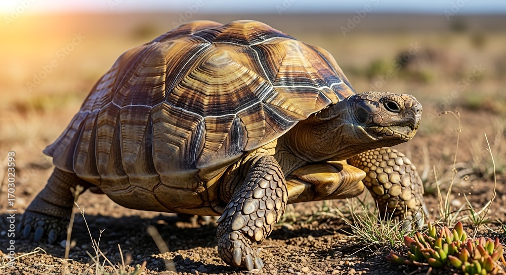 Obraz premium African Spurred Tortoise in Natural Habitat.