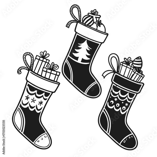 Festive christmas stockings filled with gifts