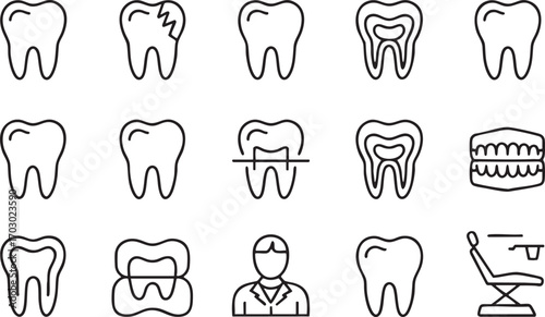 Dental Icons Illustrating Teeth, Dental Care, and Dentist Equipment tooth