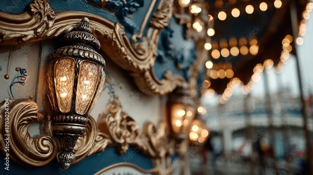 Fototapeta premium Carousel poles with glowing bulbs