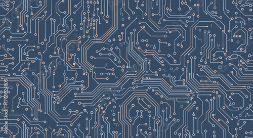 Intricate blue circuit board pattern with detailed electrical pathways for technology and innovation concepts