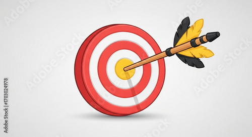 Arrow hitting the center of a target, a symbol of accuracy, success, and achieving goals with precision and focus