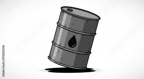 Illustration of a metal barrel with a drop of oil on a, symbolizing the oil industry and the global economy
