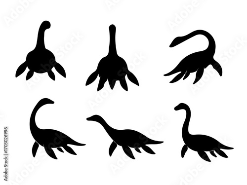 Plesiosaurus Silhouette Set Illustration