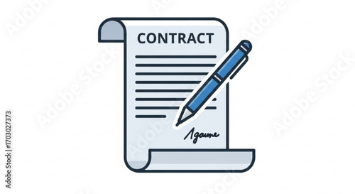Illustration of a contract document with a pen for signing agreement concept for business and legal matters