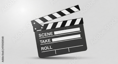 Movie clapperboard, a symbol of filmmaking, used to synchronize picture and sound, and to designate and mark particular scene