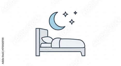 Bed with moon and stars, representing sleep, rest, night, dream, or bedtime concept