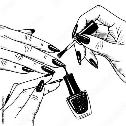 Black and White Nail Polish Application – Elegant Manicure Nail Art Design